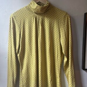 J. McLaughlin Silk Blend Scrunch Turtleneck Mustard Yellow Dot NWOT